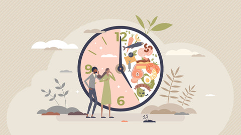 Fiber and Fasting Protocol: Does Prebiotic Fiber Break A Fast? An illustration of a clock with food.